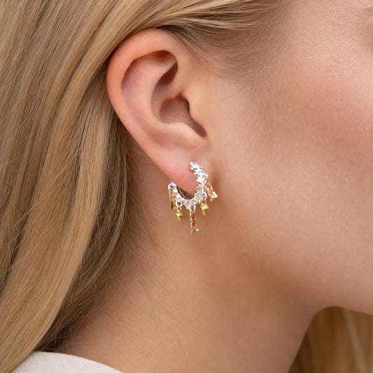 02 Celestial Chime Earrings Silver Ear Wearing Close Up