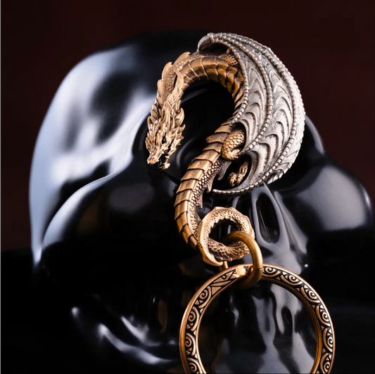 Brass Dragon Hook Keychain Details 03
