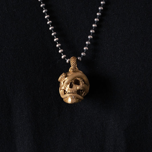 Brass Skull Snake Charm Pendant Details 01