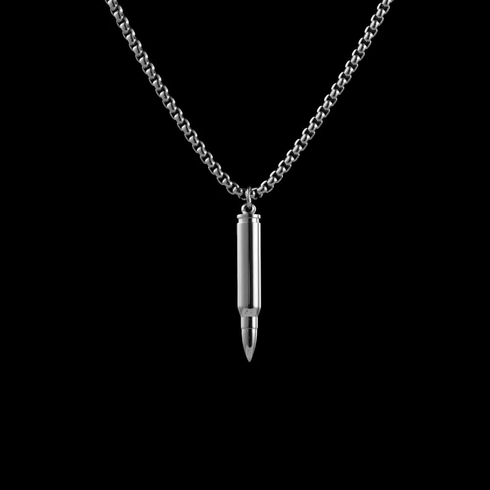 Bullet Shaped Pendant Polished Steel Details 01