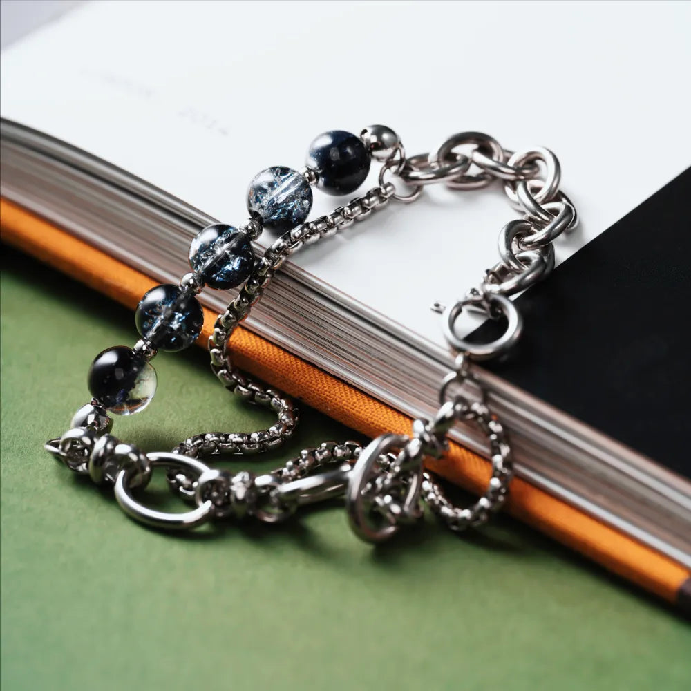 Crackle Bead Double-Layered Steel Chain