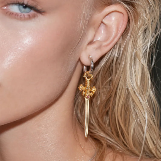 Crimson Sovereign Earrings in 24K Gold Plated Brass & 18K White Gold Plated Silver