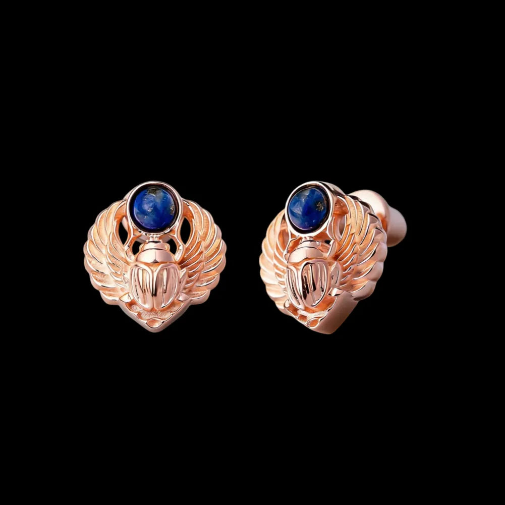 Customized 18k Rose Gold Scarab Studs Details 02
