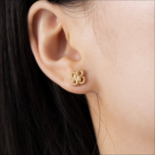 Customized 14K Gold Double Snake Stud Earrings Details 02