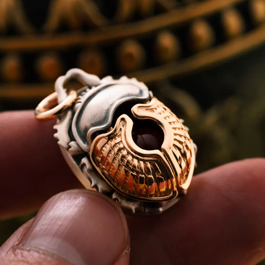 Customized OX.Silver With 14K Gold Scarab Pendant Details 03