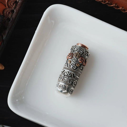 Customized Oxidized Silver Oriental Paterned Box Opener Details 02