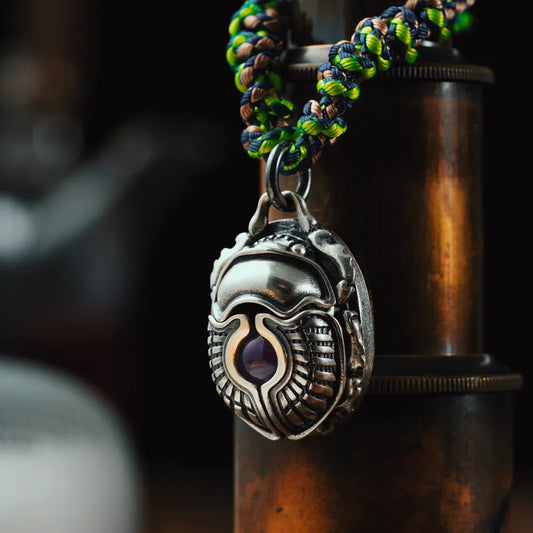 Customized Oxidized Silver Scarab Pendant Details 01
