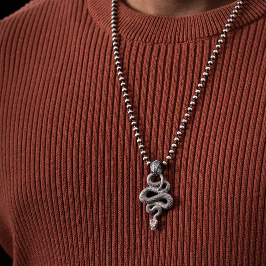Customized Oxidized Silver Snake Pendant With Gemstone Eyes Details 01
