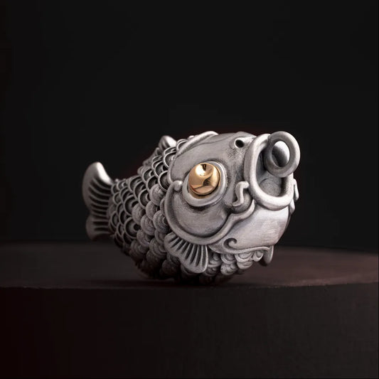 Customized Oxidized Silver With 18K Gold Koi Fidget Pendant details 02