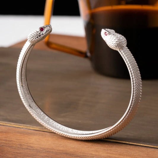 Customized Silver Amphisbaena Bracelet with Ruby Eyes Details 01