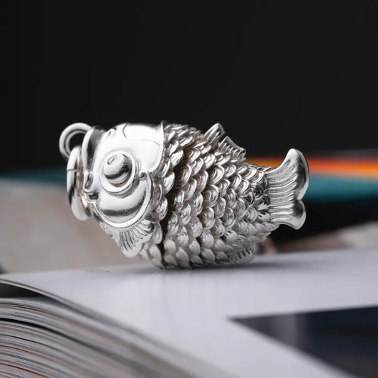 Customized Silver or 18K White Gold or Platinum Koi Fidet Pendant Details 02