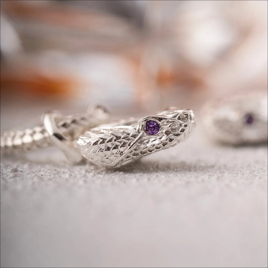 Customized Silver Rattlesnake Head Earrings with Gemstone Eyes Details 10