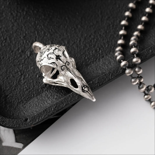 Customized Silver Raven Skull Pendant Details 02
