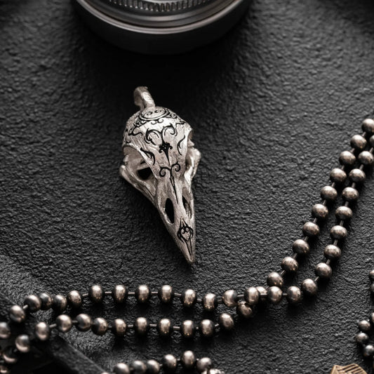 Customized Silver Raven Skull Pendant Details 06