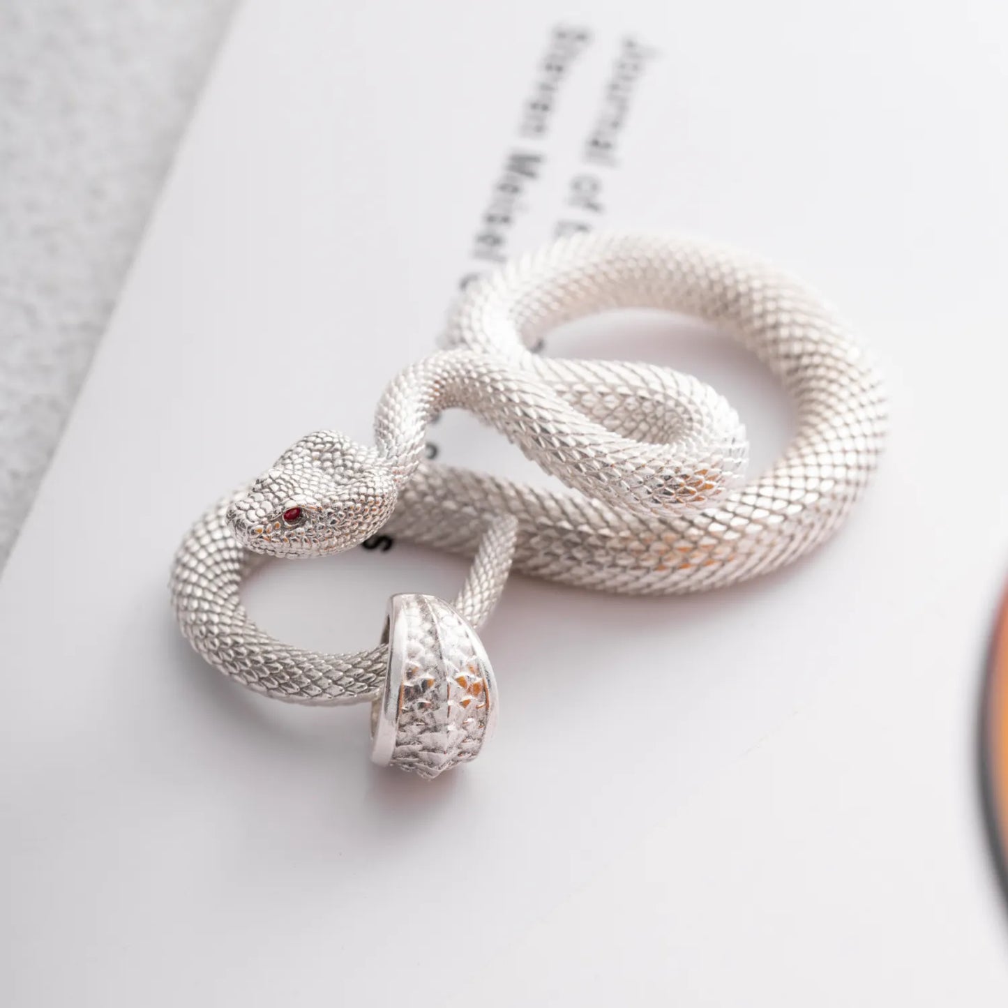 Customized Silver Snake Keychain With Gemstone Eyes Details 04