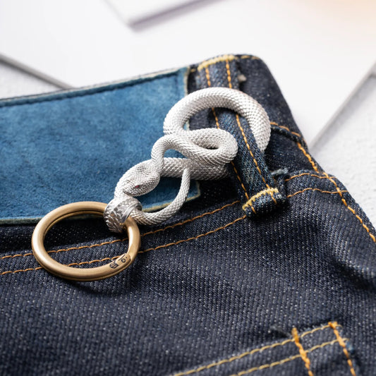 Customized Silver Snake Keychain With Gemstone Eyes Details