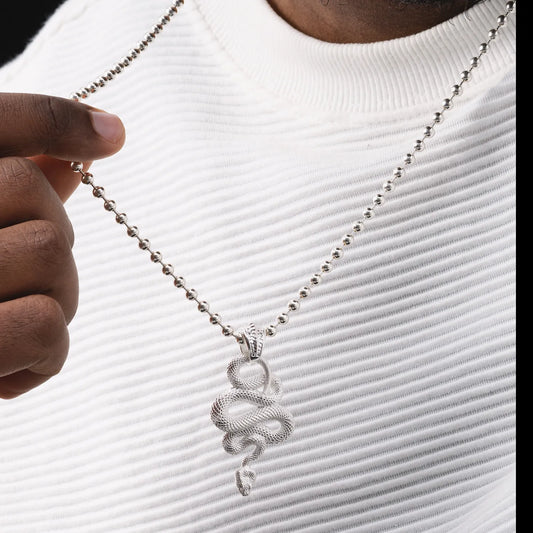 Customized Silver Snake Pendant With Gemstone Eyes Details 07