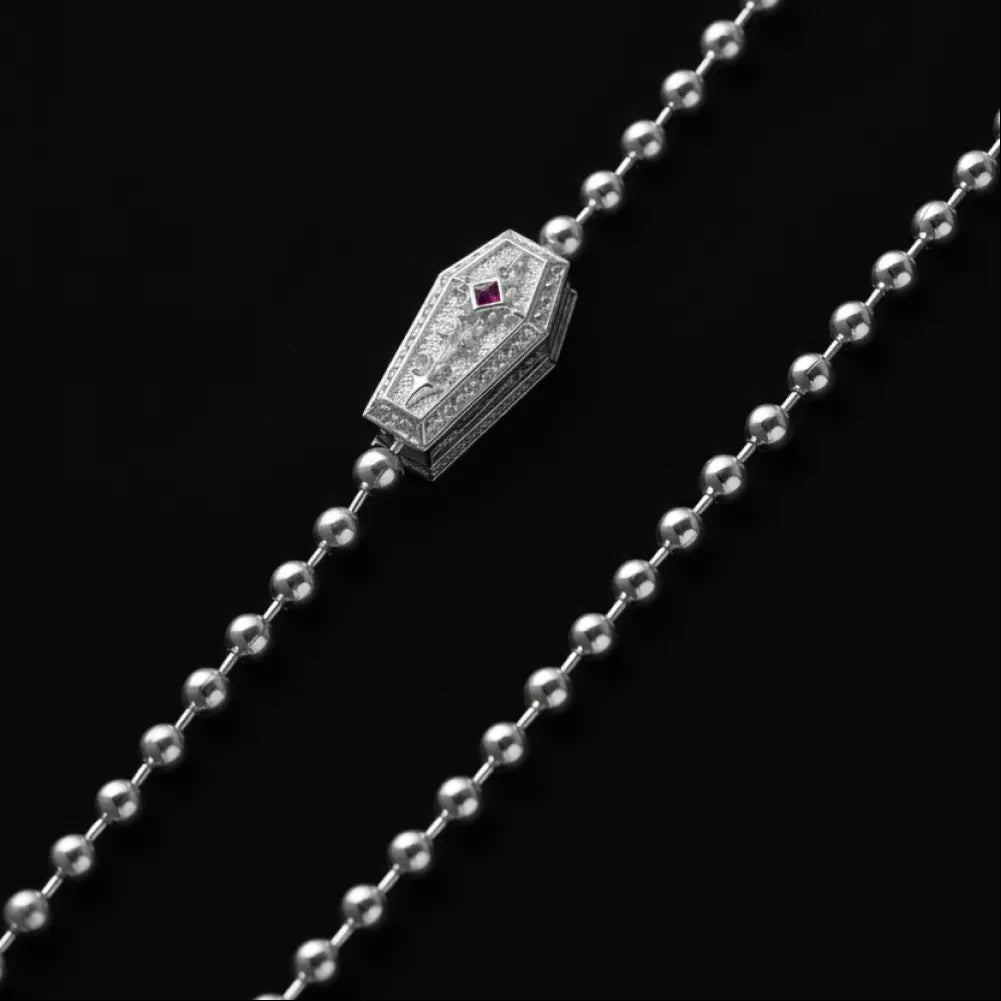 Customized Silver Vampire Coffin Ball Chain Necklace Details 05
