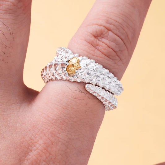 Customized Silver with Gold Dragon Scale Ring 2.0 Details 02
