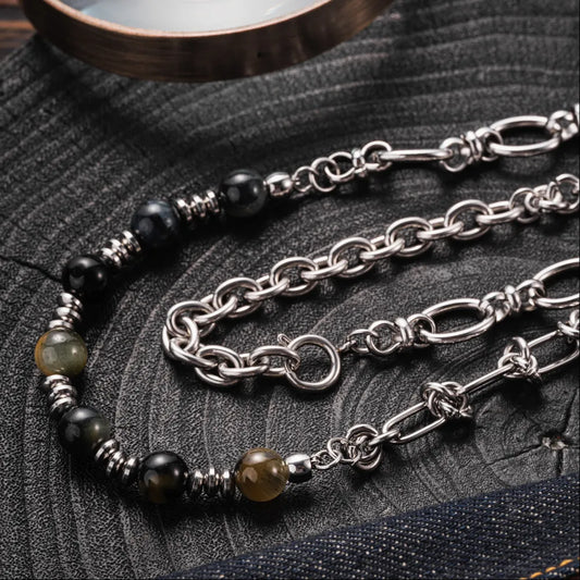 Dreamy Tiger Eye Ti Steel Chain Necklace Details 02