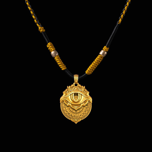 Full Gold Vermeil Tarot Vision Pendant With hand-woven rope necklace