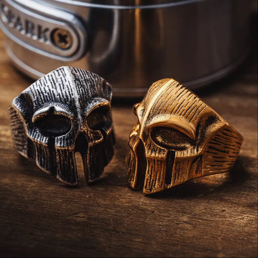Gold Tone Spartan Skull Ring Details 06