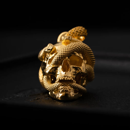 Customized 14K Gold Skull Snake Pendant With Gemstone Eyes Details 01