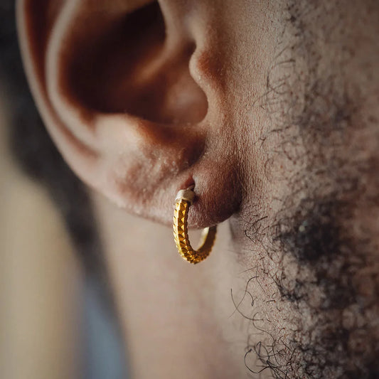 Gold Vermeil Snake Skin Hoop Earrings for Men
