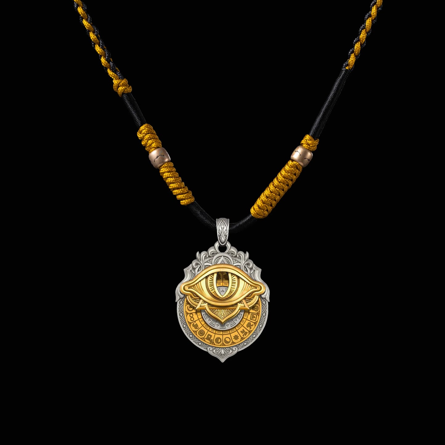 Customized Gold Vermeil Tarot Pendant Style 3 with hand-woven Rope Necklace