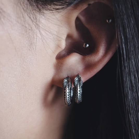 Silver Ouroboros Snake Earrings for Women