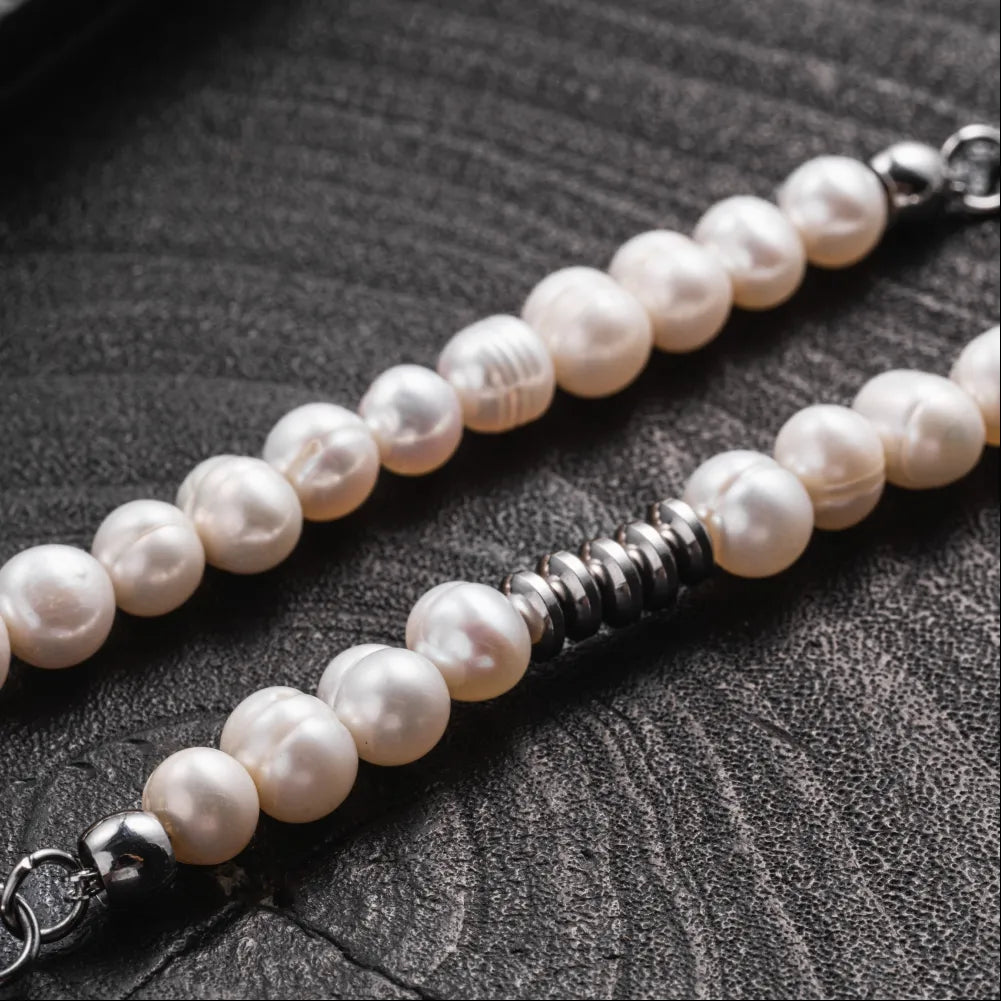 Lustrous Pearl Ti Steel Chain Necklace Details 04
