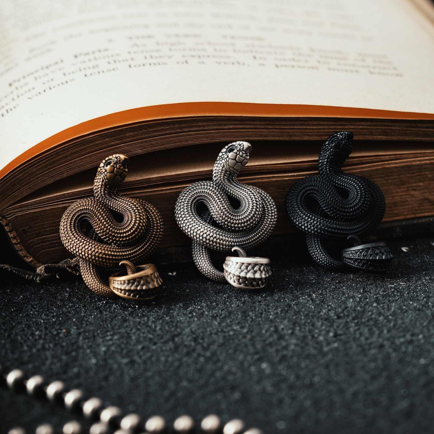 Customized Oxidized Silver Hognose Snake Pendant with Gemstone Eyes Details 08