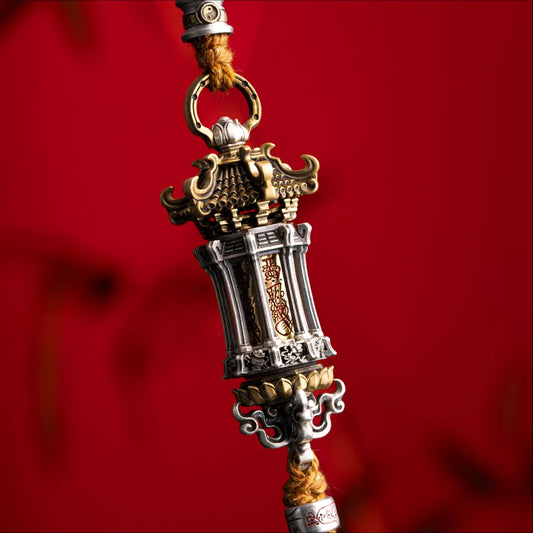 Ox.Silver And Brass Rotating Temple of Fortune Pendant Details 01