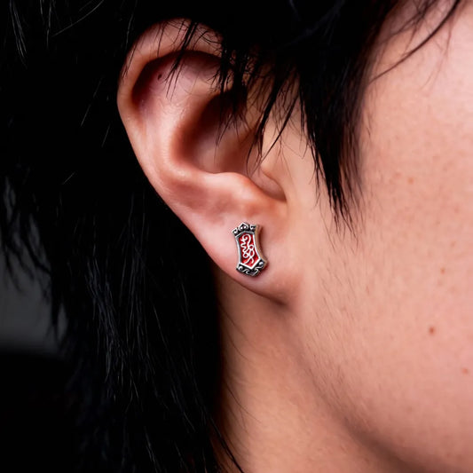 Ox.Silver With Cinnabar Qingwei Token Studs Details 01