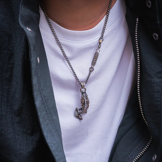 Oxidized Silver Dragon Fish Pendant Details 02