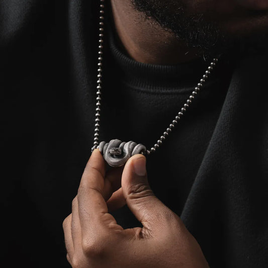 Oxidized Silver Emerald Tree Boa Pendant Details 02