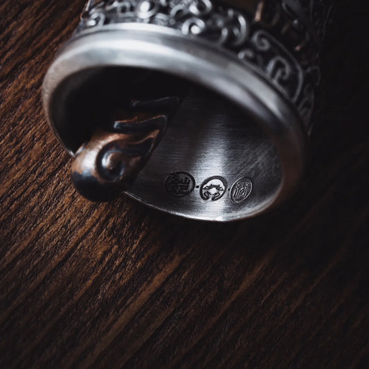 Oxidized Silver Oriental Patterned Bell Details 02