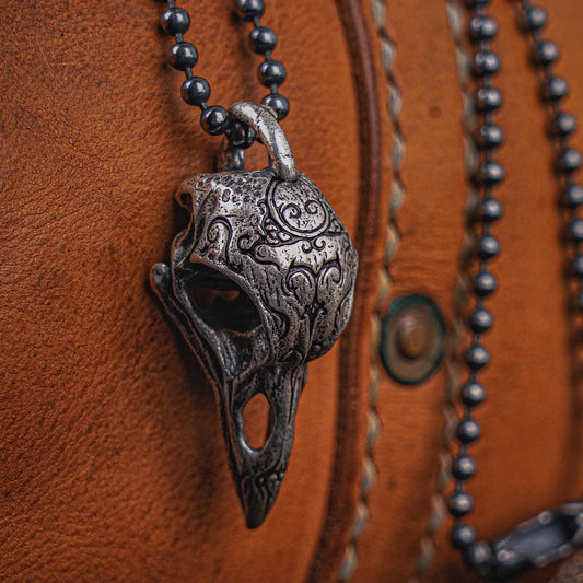 Oxidized Silver Raven Skull Pendant