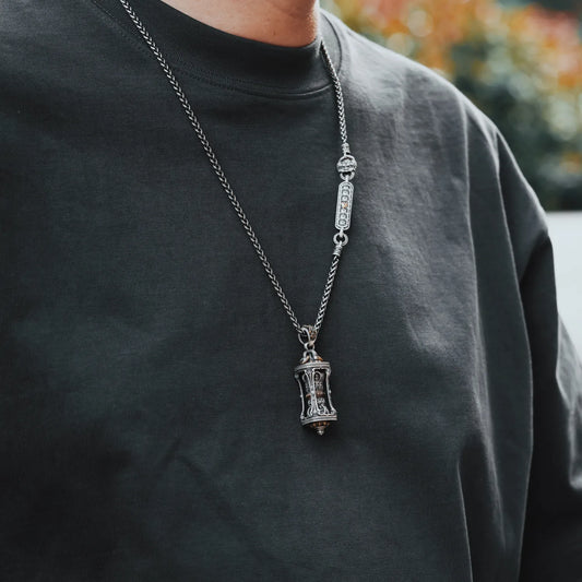 Oxidized Silver Rotatable Buddha Pendant Details 01