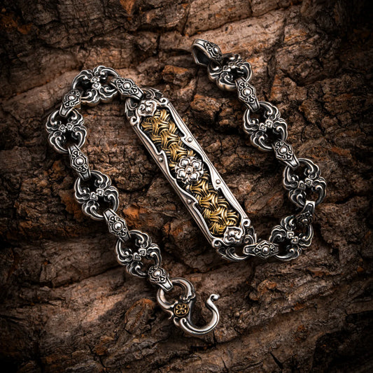 Oxidized Silver Shanwen Armor Byzantine-Armored Hybrid Chain Bracelet Details 02