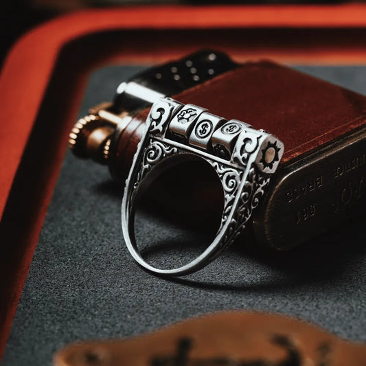 Oxidized Silver Slot Machine Ring Details 01