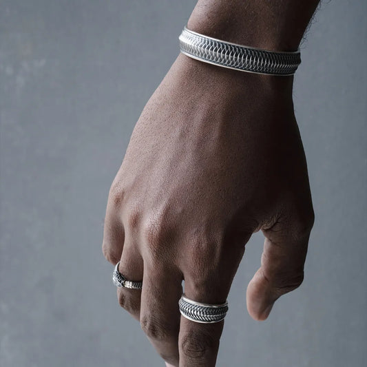 Oxidized Silver Snake Scale Ring Real Shot