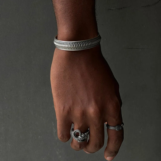 Oxidized Silver Snake Scale Cuff Bracelet Real Shot