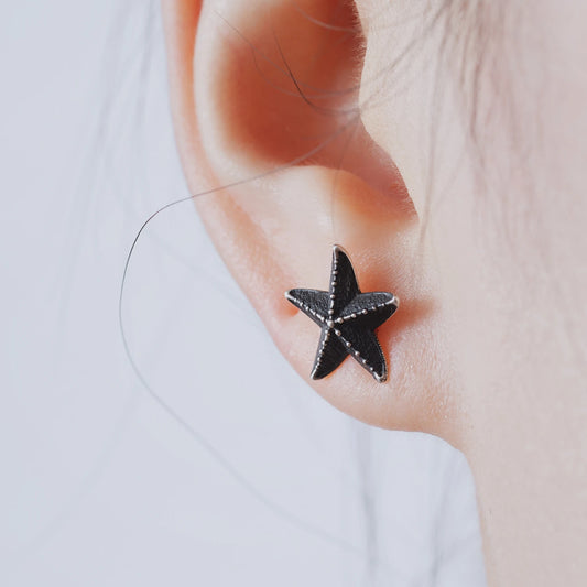 Starfish Stud Earrings For Women#Oxidized Silver