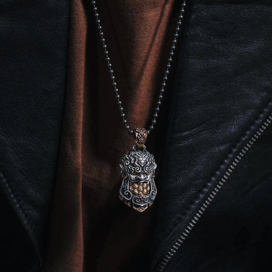 Oxidized Silver Tang Armor Pendant Details 02