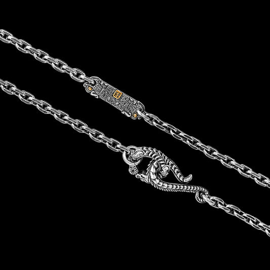 Oxidized Silver Inlaid 24K Gold TaoTie Chain Necklace Details 01