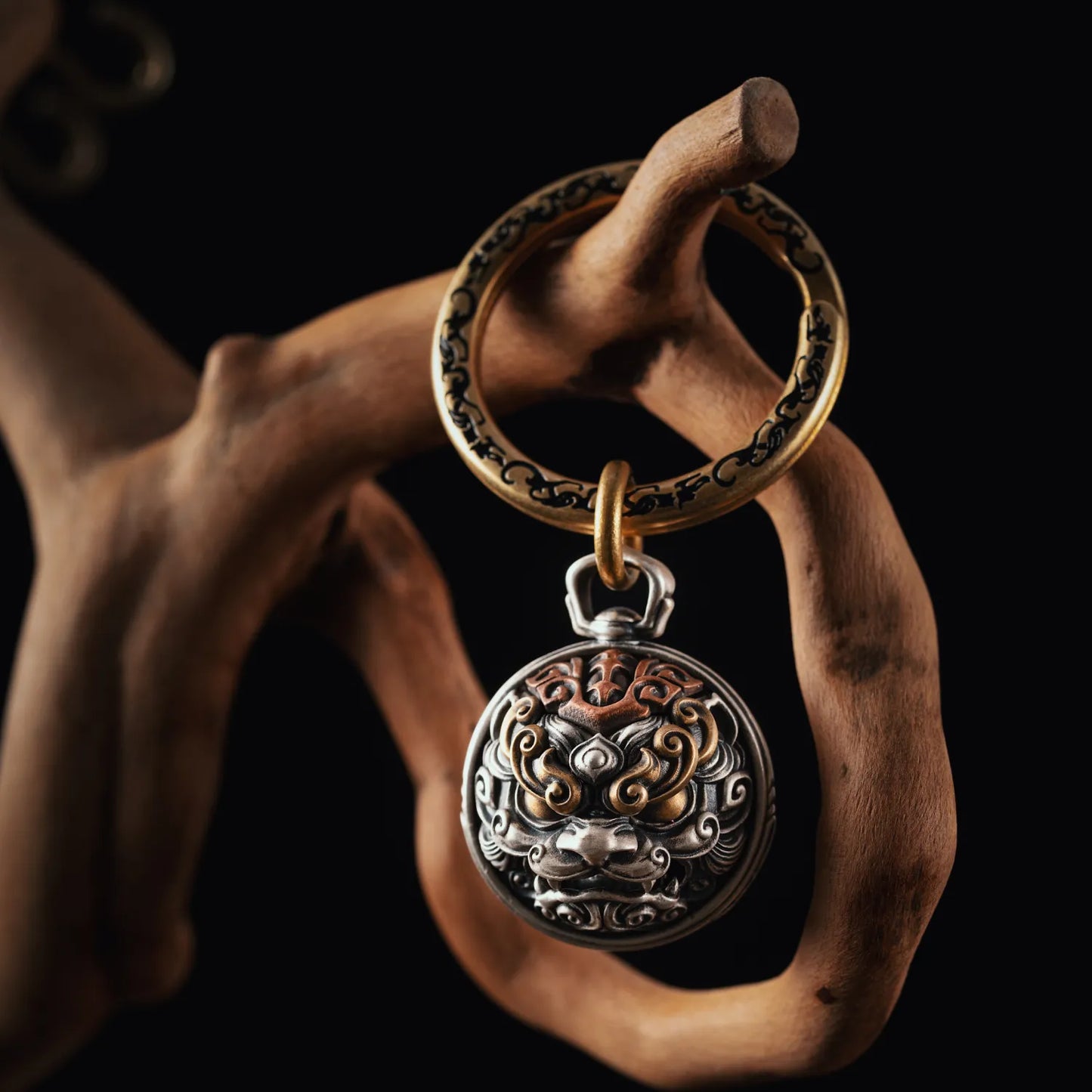 Oxidized Silver Taotie Tiger Bell Details 07