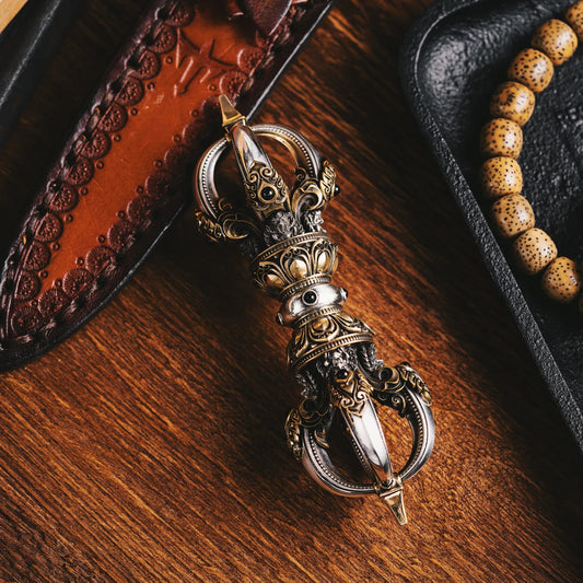 Brass & Silver Vajra Pestle Figurine Details 03