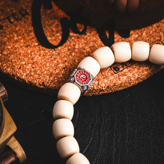 Ox.Silver & Cinnabar Taoist Bead Details 01