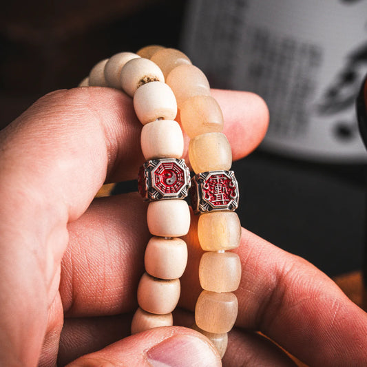 Ox.Silver & Cinnabar Taoist Bead Details 05